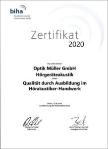 Zertifikat - biha - 2020 | Optik Müller Coburg