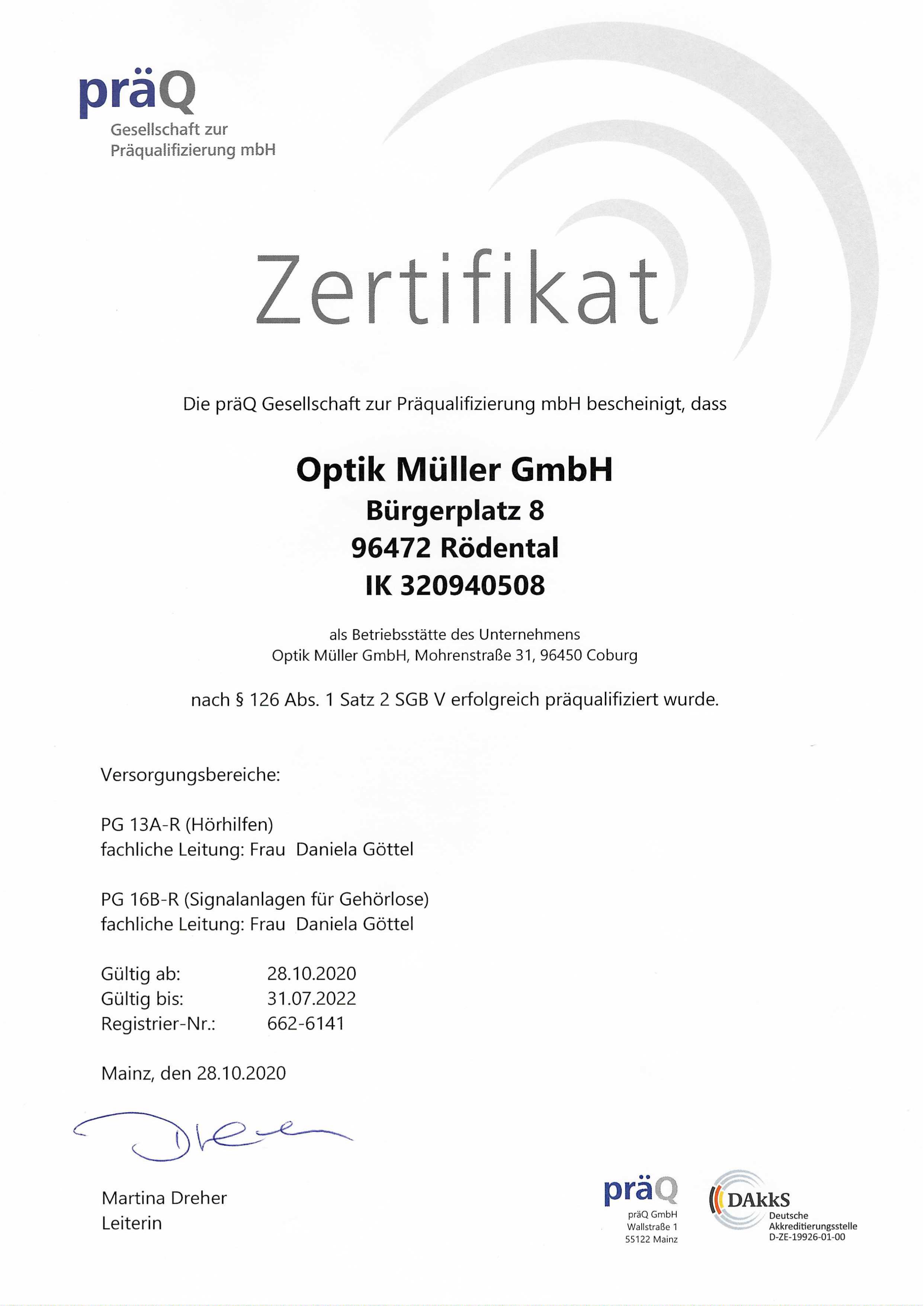 präQ-Zertifikat für Rödental